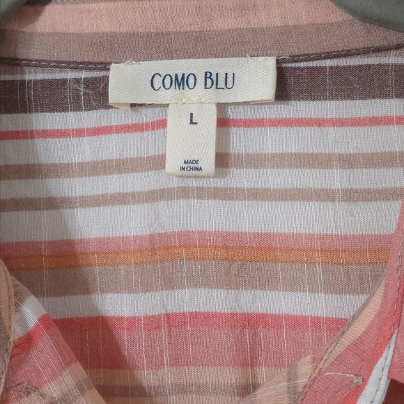 ✨️4/$20. COMO BLU Retro Striped Long Sleeve, Linen Look. Multi-Color, 70's - Picture 6 of 13